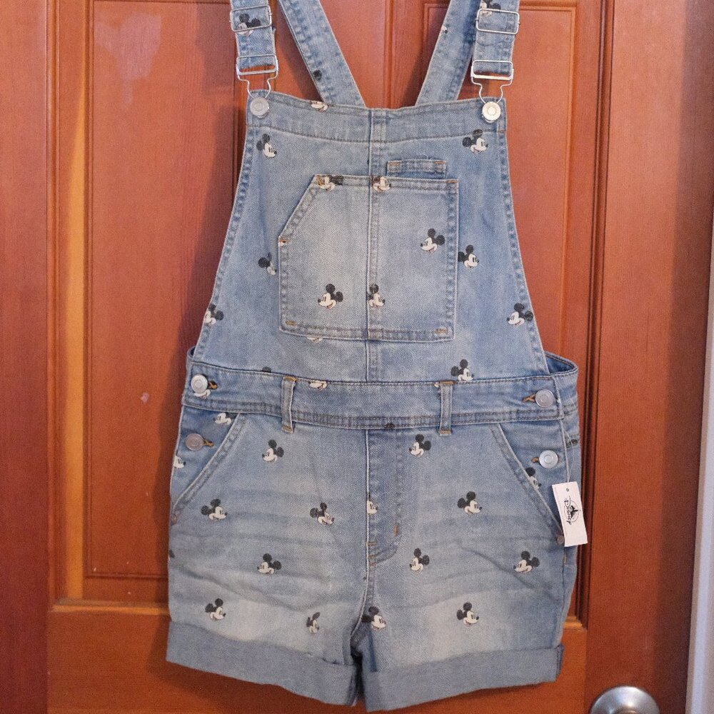 NWT Disney Parks Mickey Mouse Denim Shorts Overalls